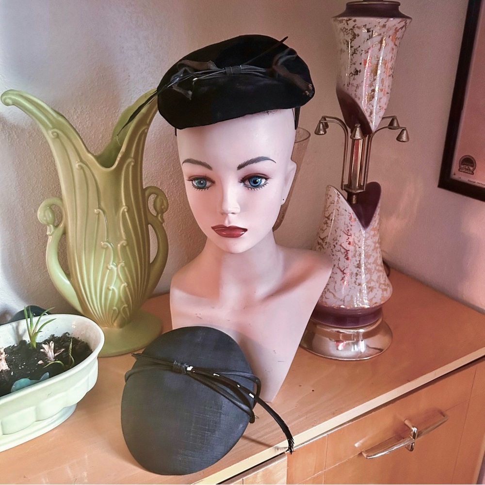 Vintage 1940s Hat Lot | Black Tilt | Feather | Burlesque Cocktail Costume | 40s